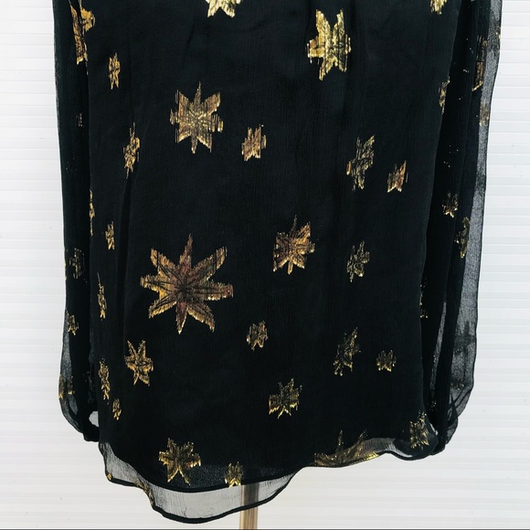 BEC & BRIDGE Black Sheer Cold Shoulder Top Silk Gold Stars Casual Dressy Size 8 - Picture 4 of 8